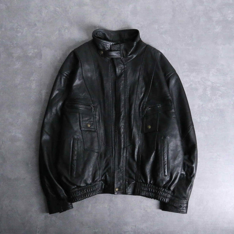 Belgio“本革”leather”黒“短丈“bomber jacket Belgio☆本革☆leather 短丈“bomber jacket