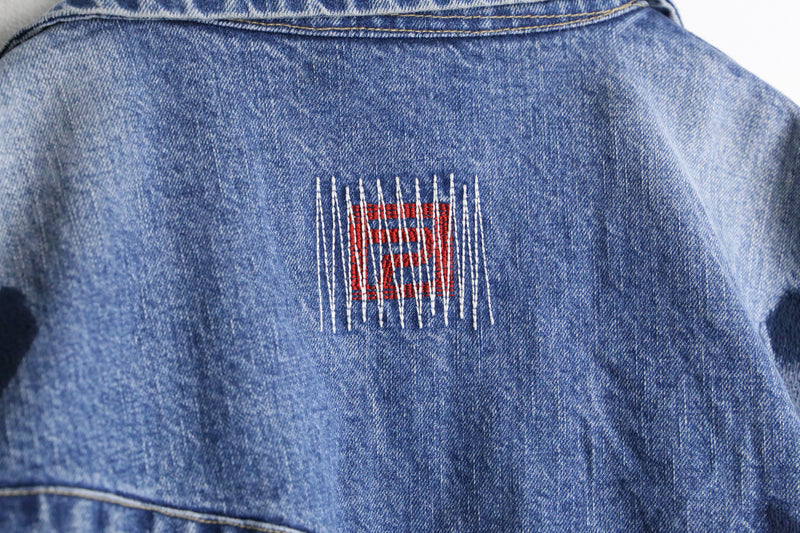 damage embroidery middle denim jacket