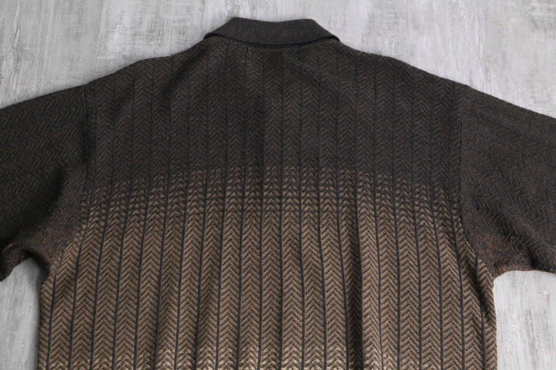 "BACHRACH" zigzag pattern gradation L/S knit polo