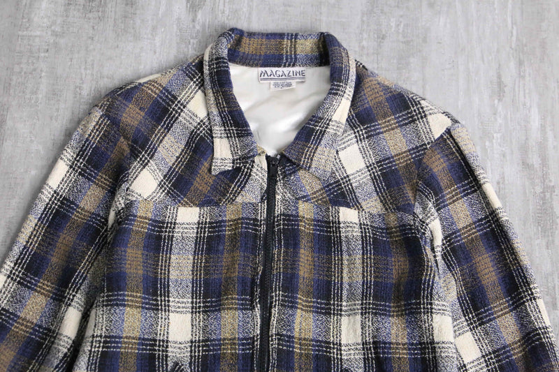 mulch check pattern short length zip up jacket