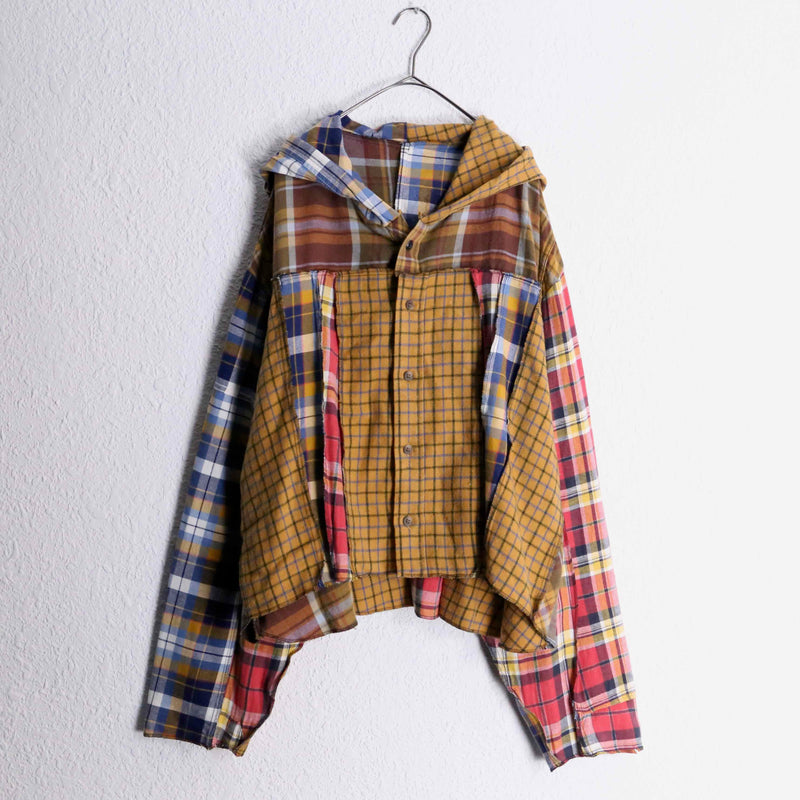 “Remake”docking brown base check shirt hoodie