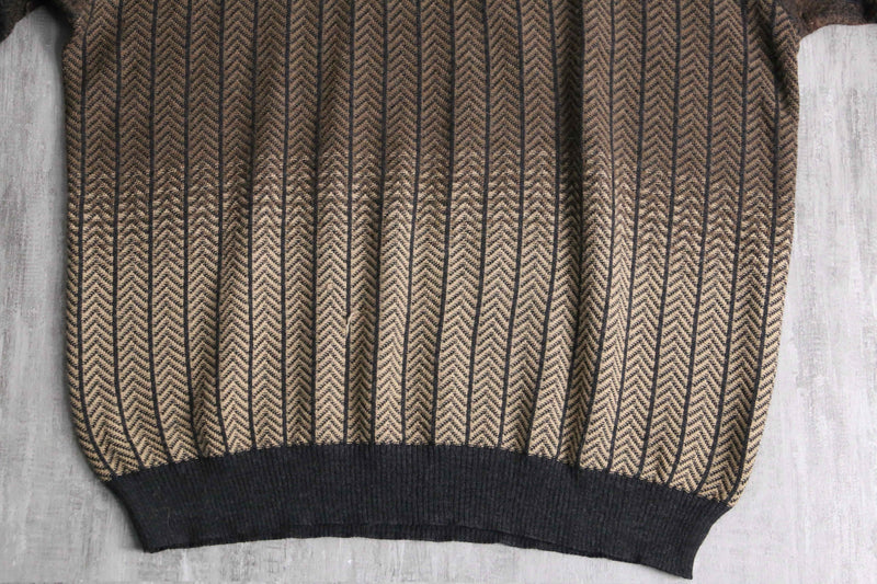 "BACHRACH" zigzag pattern gradation L/S knit polo