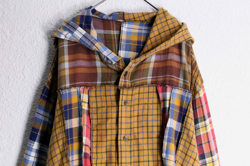“Remake”docking brown base check shirt hoodie