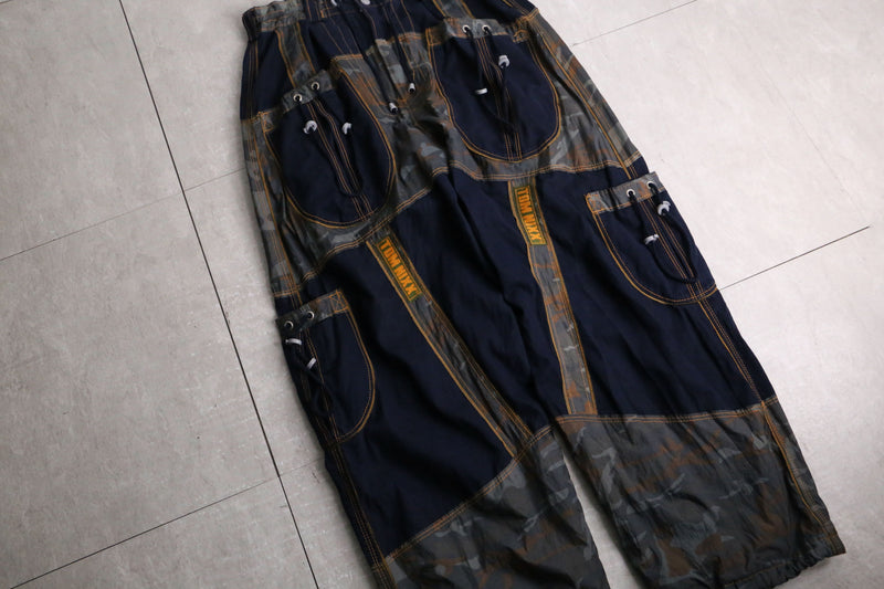 camouflage mix multi pocket wide cargo pants