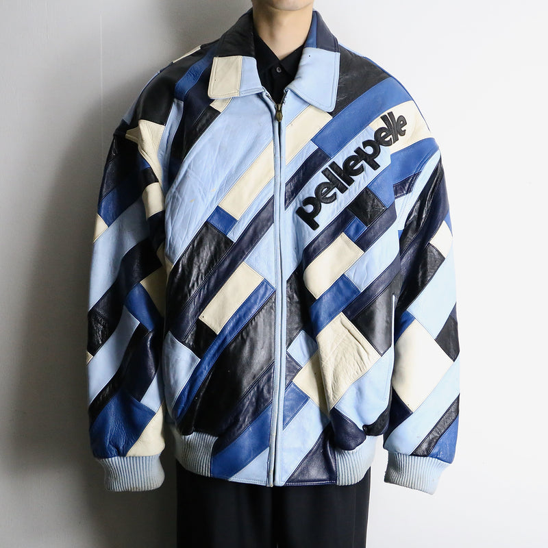 “Pelle Pelle” mosaic switch zip leather jacket