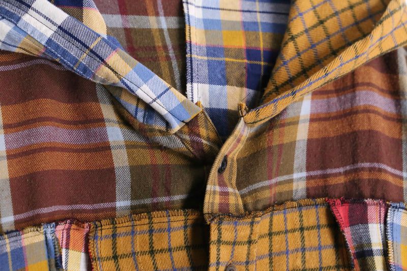“Remake”docking brown base check shirt hoodie