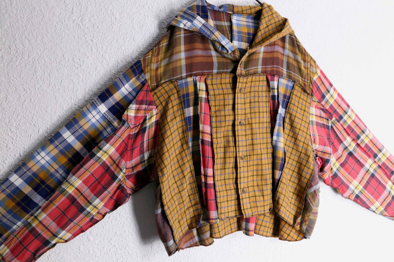 “Remake”docking brown base check shirt hoodie