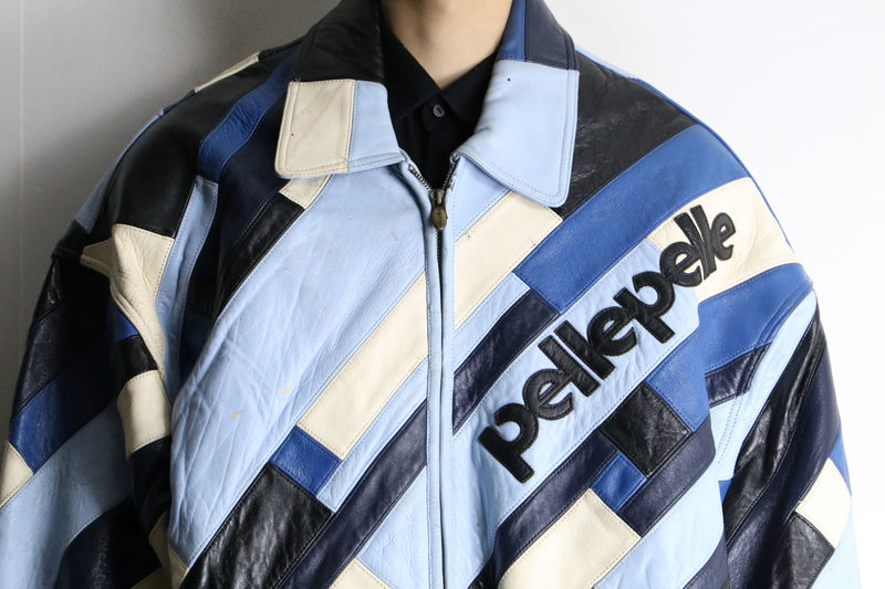 “Pelle Pelle” mosaic switch zip leather jacket