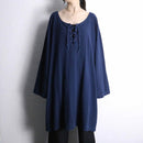 "KING SIZE" 7XL navy laceup shirt