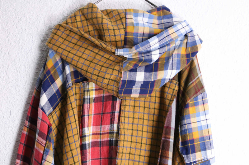“Remake”docking brown base check shirt hoodie
