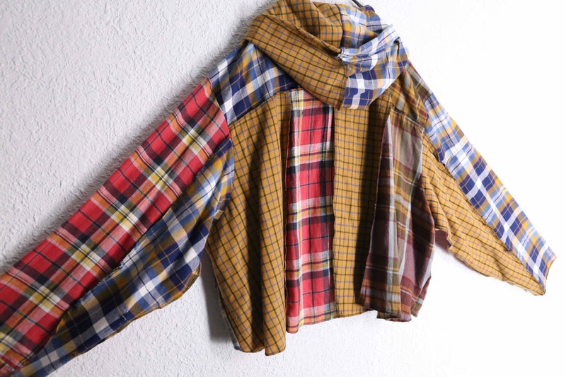 “Remake”docking brown base check shirt hoodie