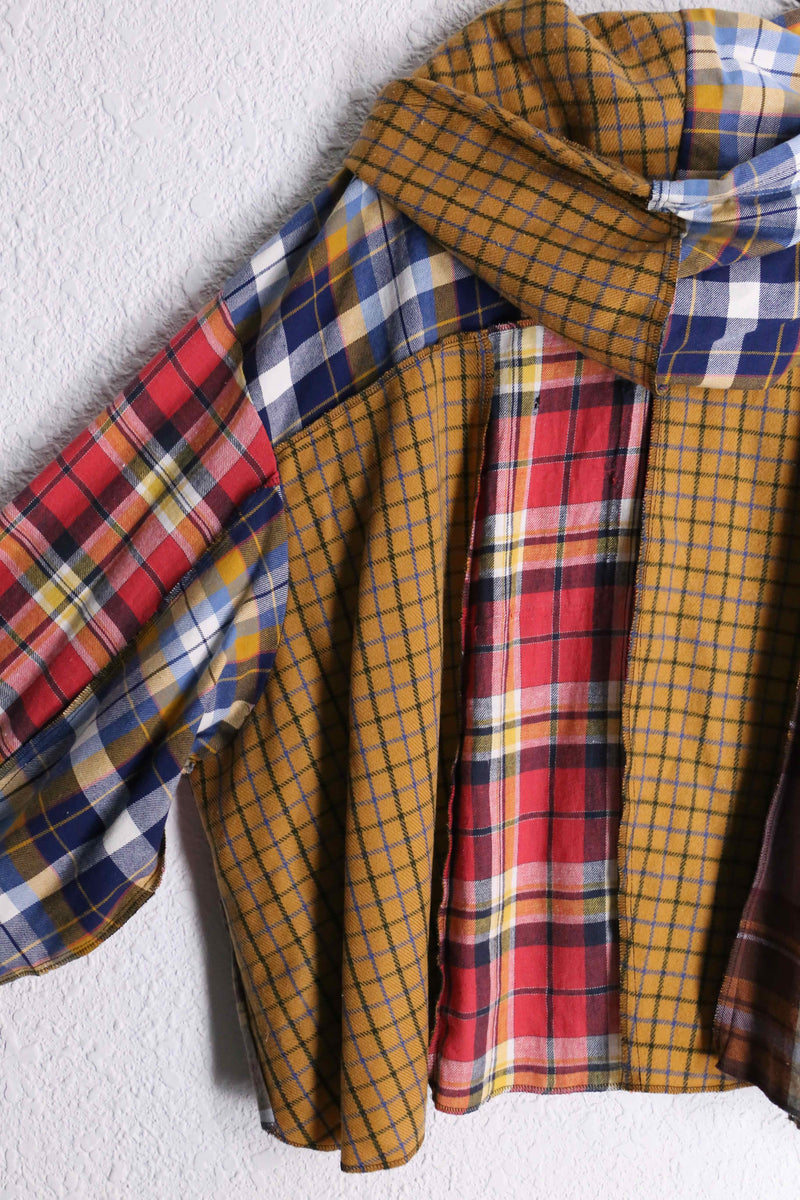 “Remake”docking brown base check shirt hoodie