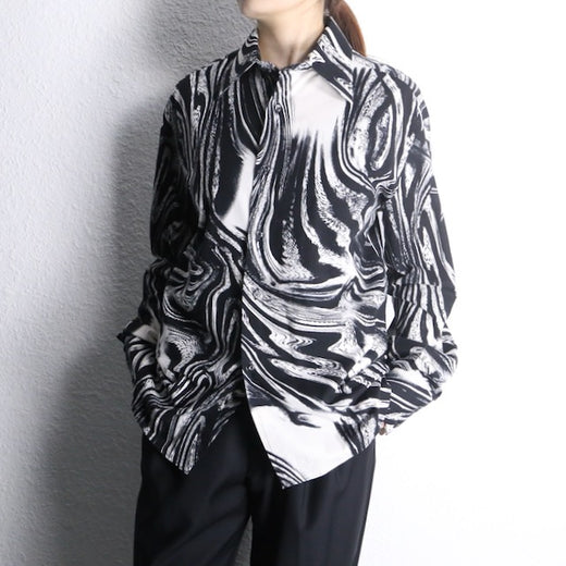 marble pattern long point collar shirt