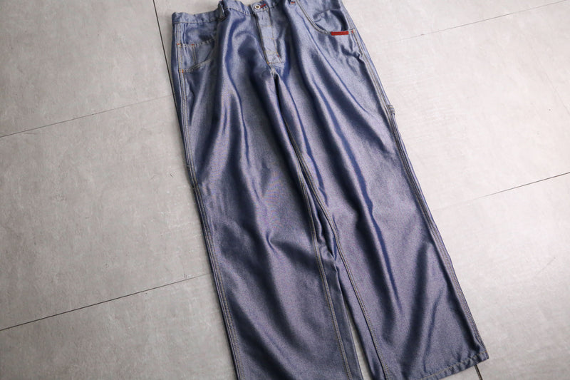 metallic blue painter wide denim pants