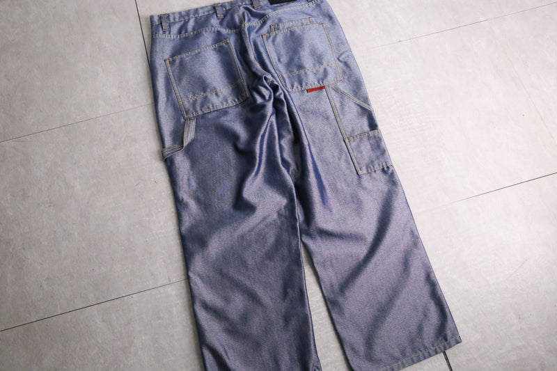 metallic blue painter wide denim pants