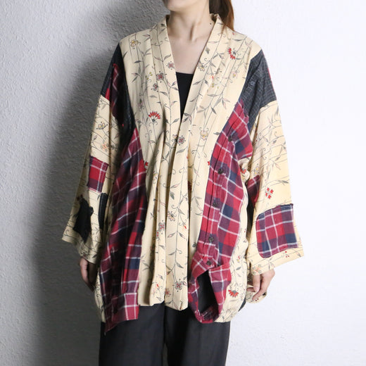 "Re:make" flower kimono patchwork shirt