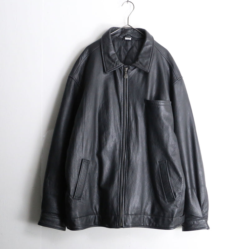 loose silhouette black single leather jacket