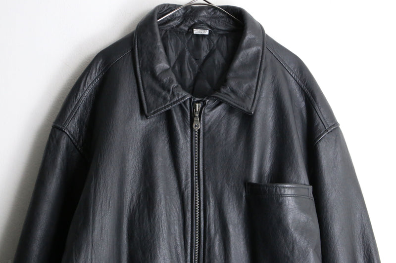 loose silhouette black single leather jacket