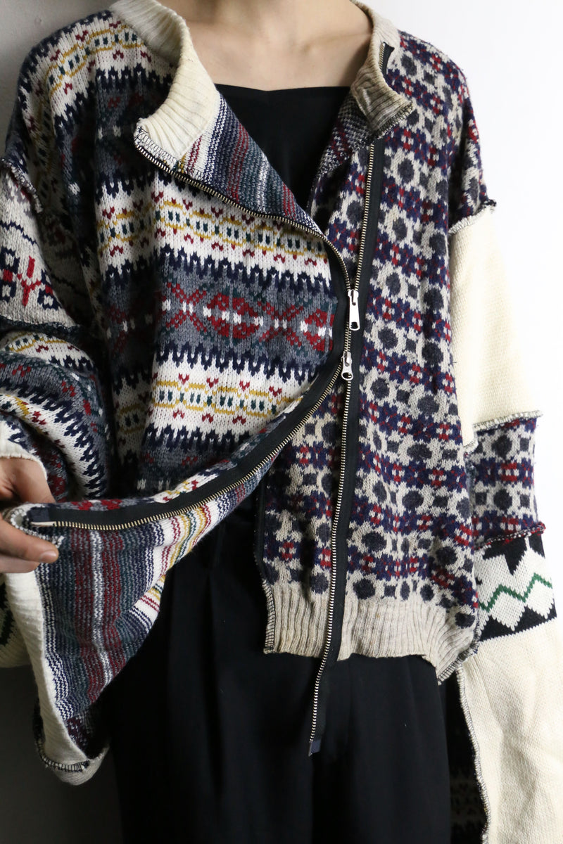 【RERE】"Re:make" asymmetry docking zip knit