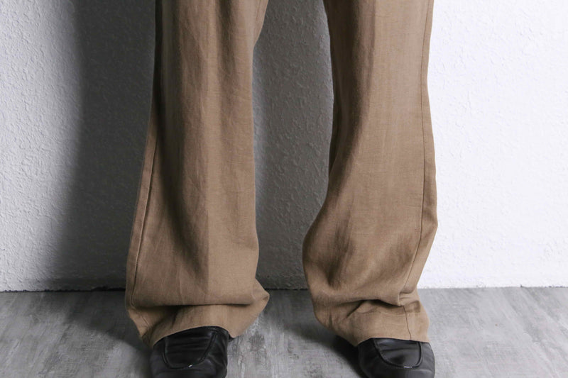 “ORVIS” linen fabric straight wide slacks