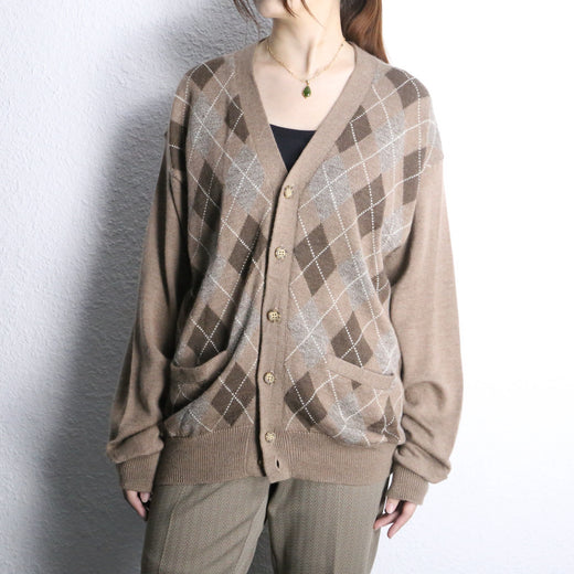 light brown argyle check cardigan