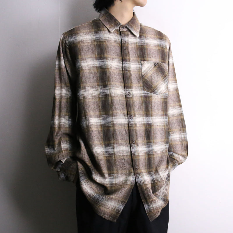 brown color ombre check L/S shirt