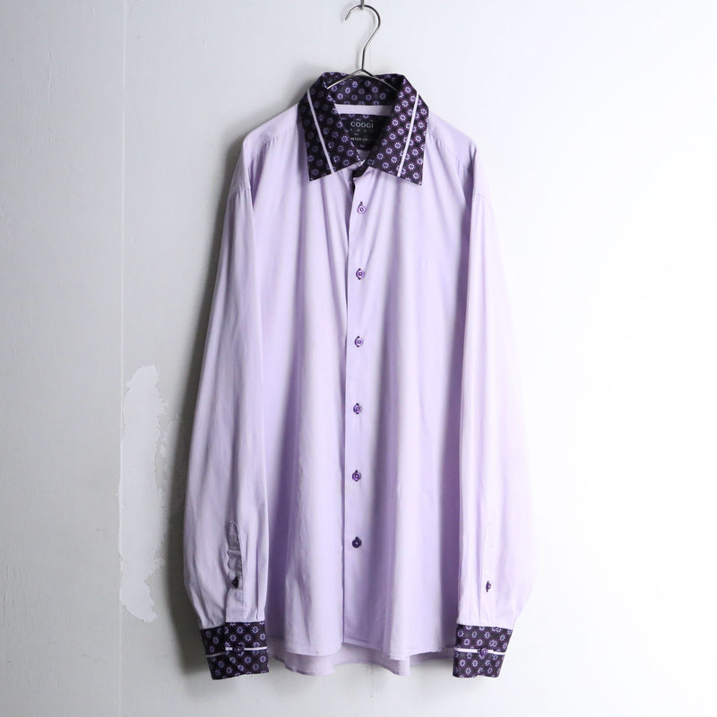 “COOGI” purple patterned collar loose cotton L/S shirt