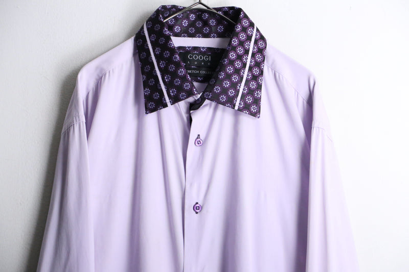 “COOGI” purple patterned collar loose cotton L/S shirt