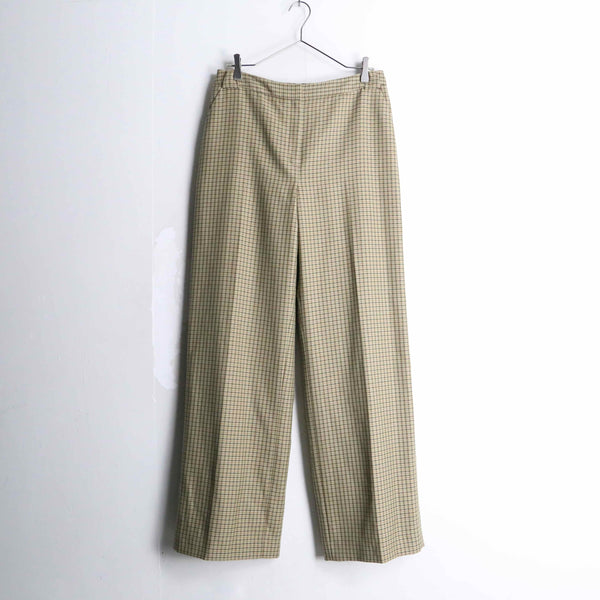 beige color check pattern wide straight pants