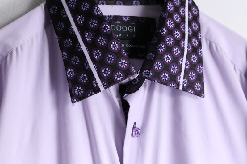 “COOGI” purple patterned collar loose cotton L/S shirt