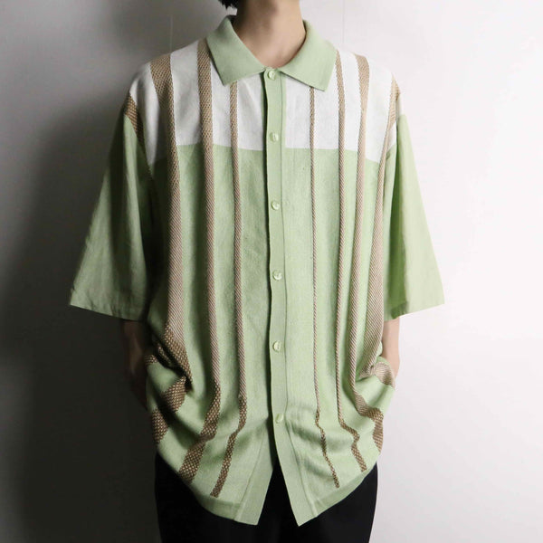 rhyme green stripe design S/S knit shirt