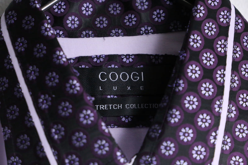 “COOGI” purple patterned collar loose cotton L/S shirt