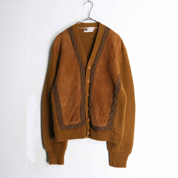 60~70’s brown suede × wool switch design cardigan