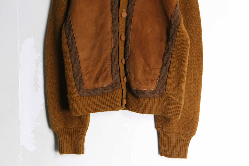 60~70’s brown suede × wool switch design cardigan