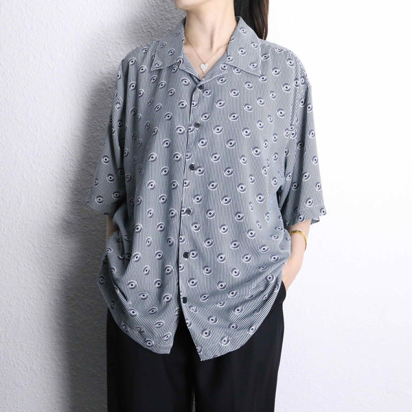 "BACHRACH" stripe atomic pattern S/S open collar shirt