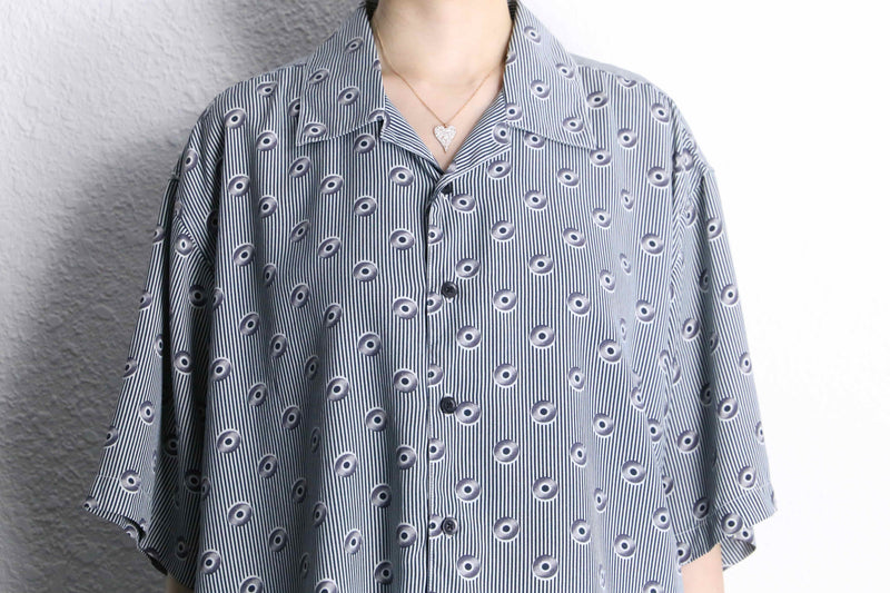 "BACHRACH" stripe atomic pattern S/S open collar shirt