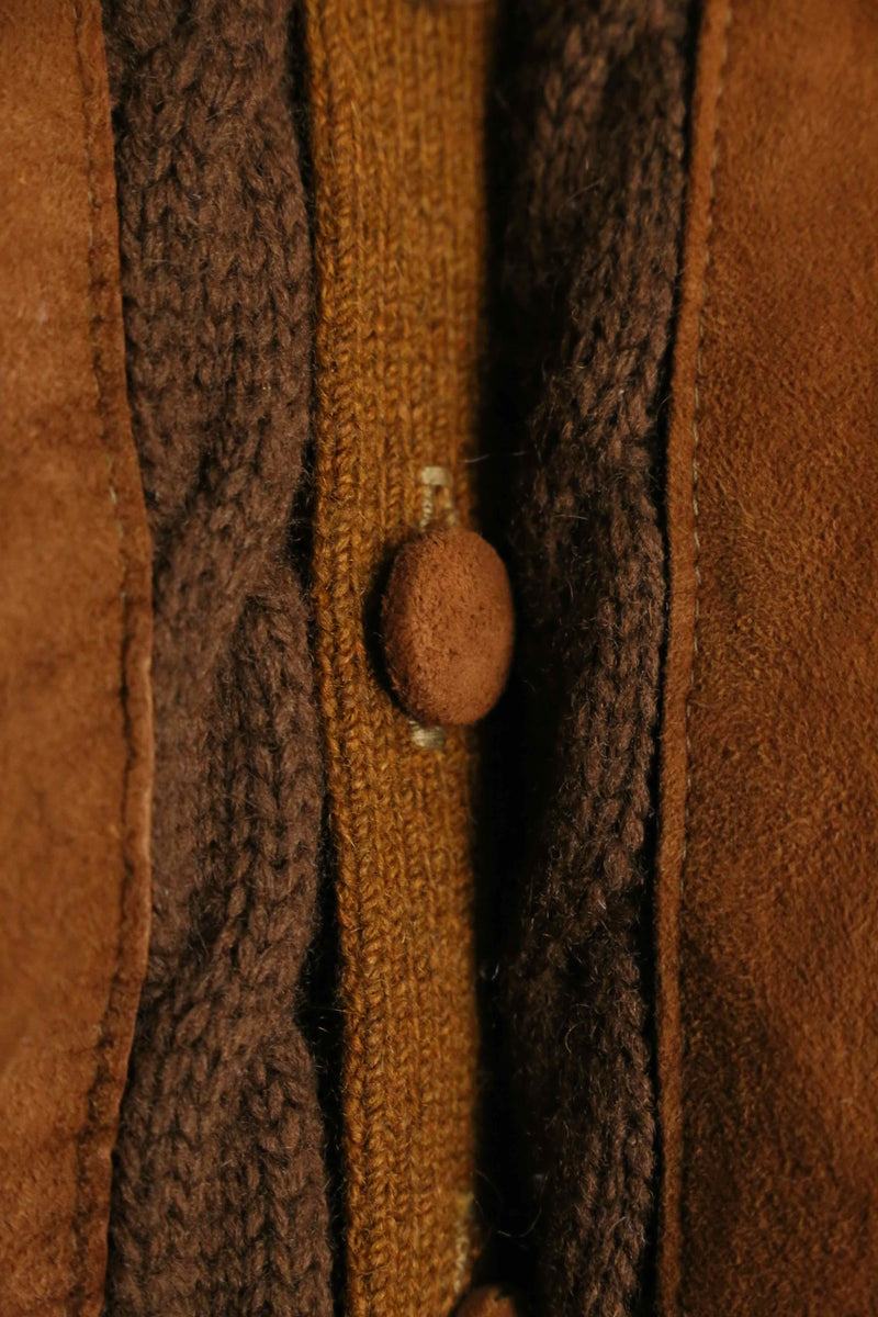 60~70’s brown suede × wool switch design cardigan