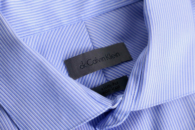 “Calvin Klein” sax blue stripe dress shirt
