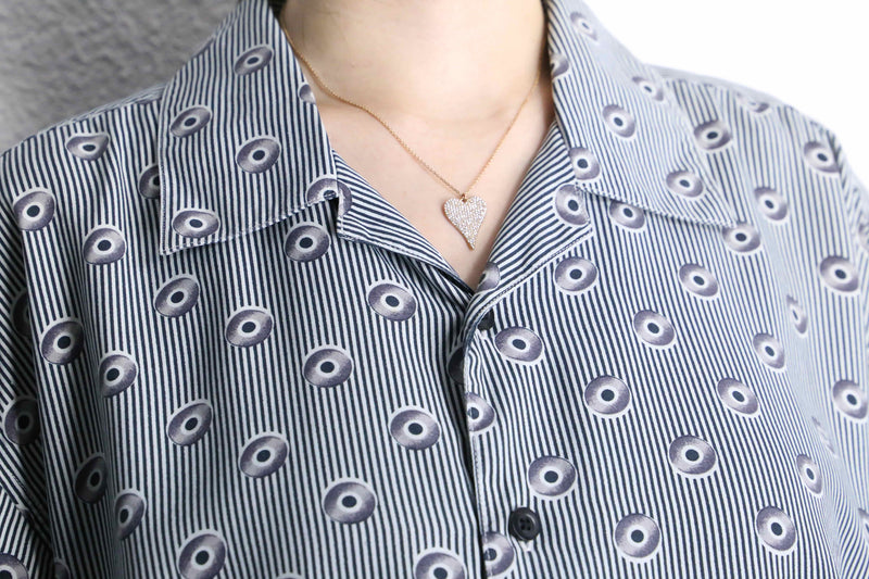 "BACHRACH" stripe atomic pattern S/S open collar shirt