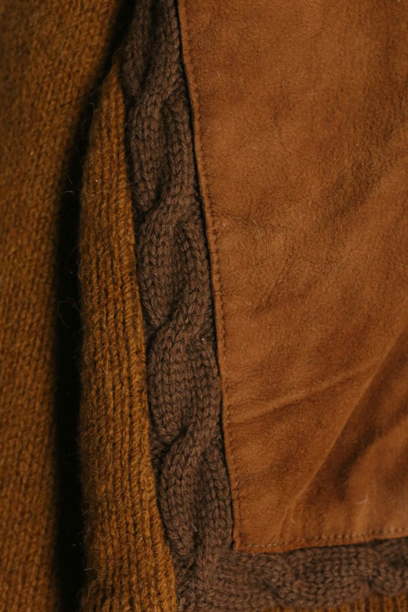 60~70’s brown suede × wool switch design cardigan