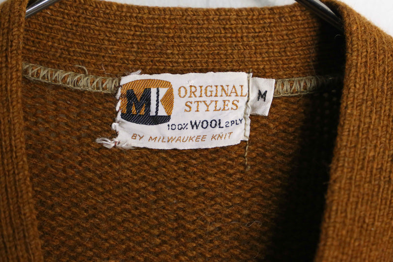 60~70’s brown suede × wool switch design cardigan