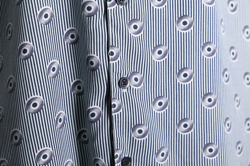 "BACHRACH" stripe atomic pattern S/S open collar shirt