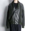 olive leather switch design knit jacket