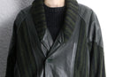 olive leather switch design knit jacket