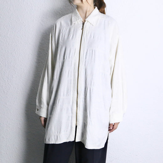 zip up loose jacquard shirt
