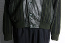 olive leather switch design knit jacket