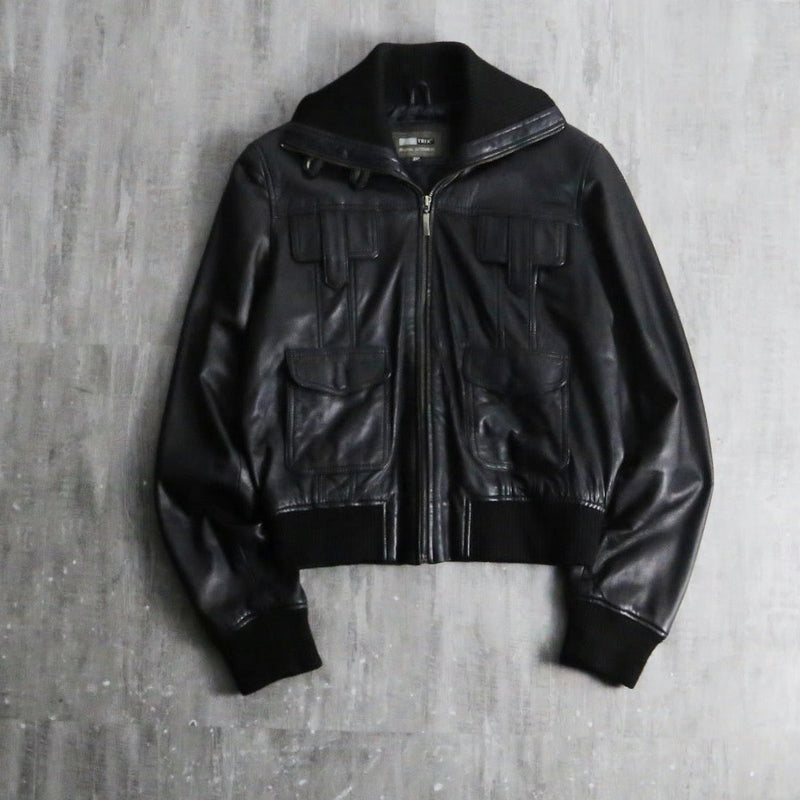 2000s mulch pocket short leather jacket