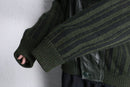 olive leather switch design knit jacket