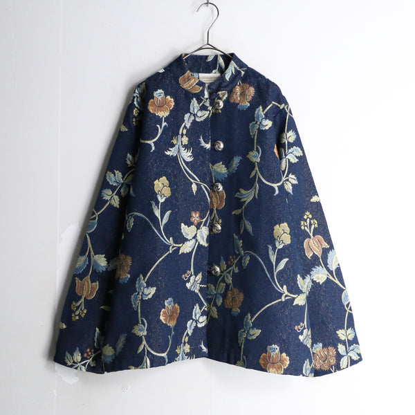 "coldwater creek" navy color flower pattern jacquard weave jacket