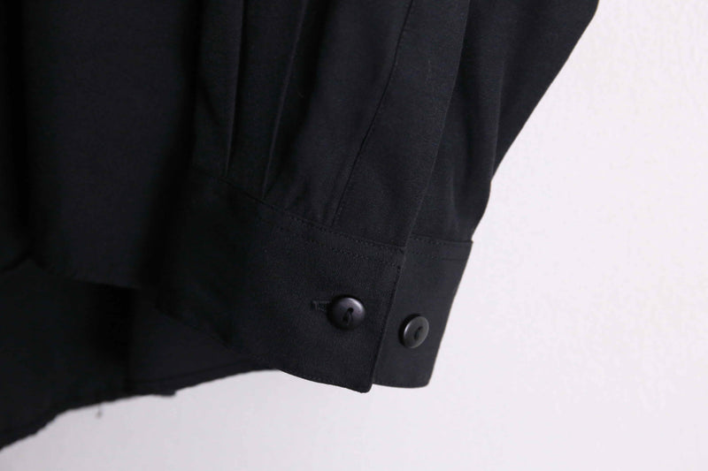【SELEN】black color button design collarless shirt